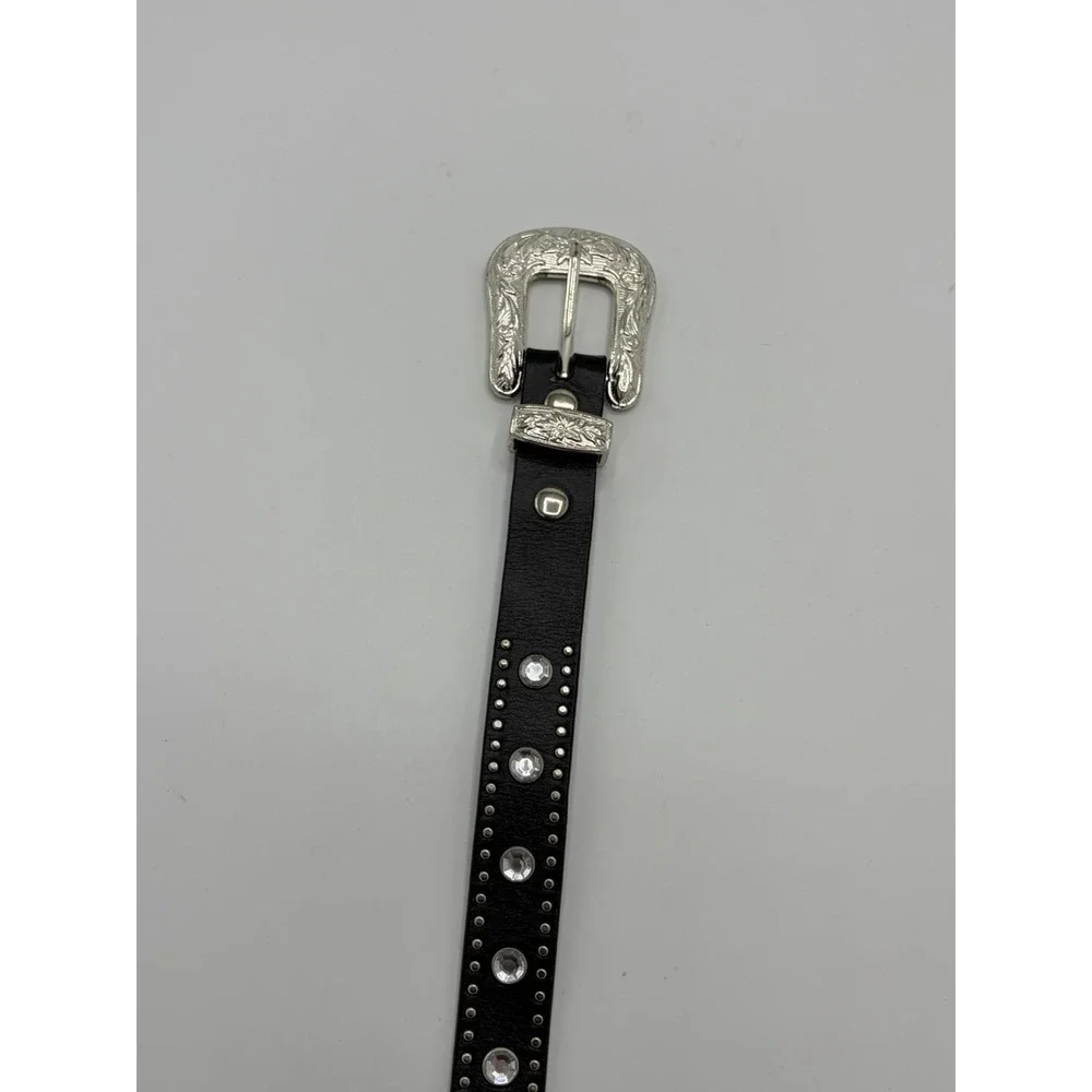 Nocona Black Leather Western Belt w/ Stones Small 22 N4420401 Silver Tone Buckle